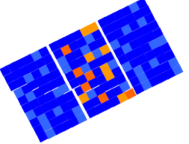 PV thermal imaging — multiple cells uniformly warmer across the module.